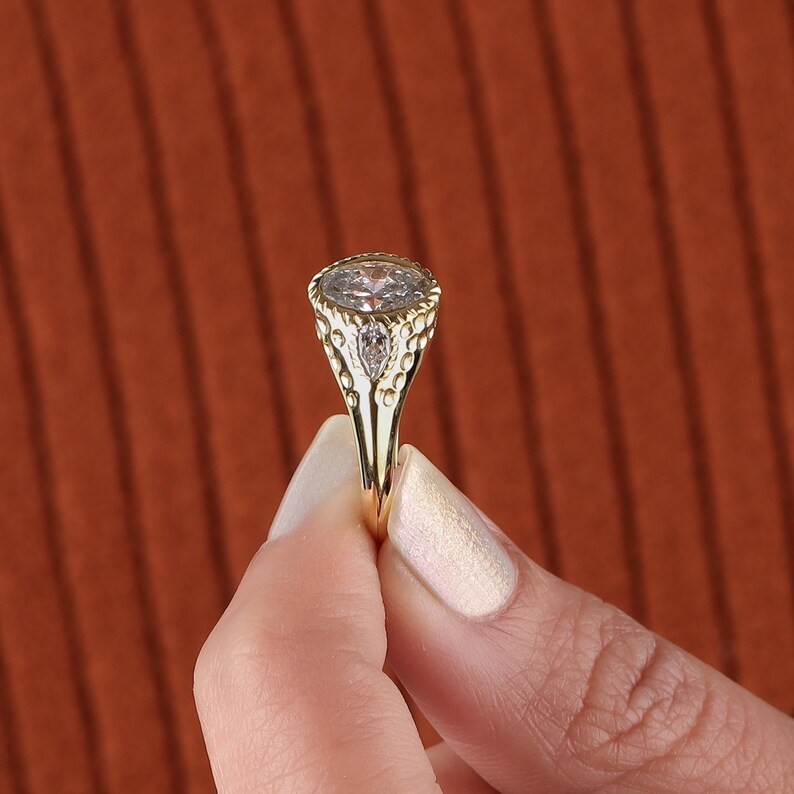 2.40 Ct Oval Real Moissanite Bezel Engagement Ring 14K Yellow Gold Plated