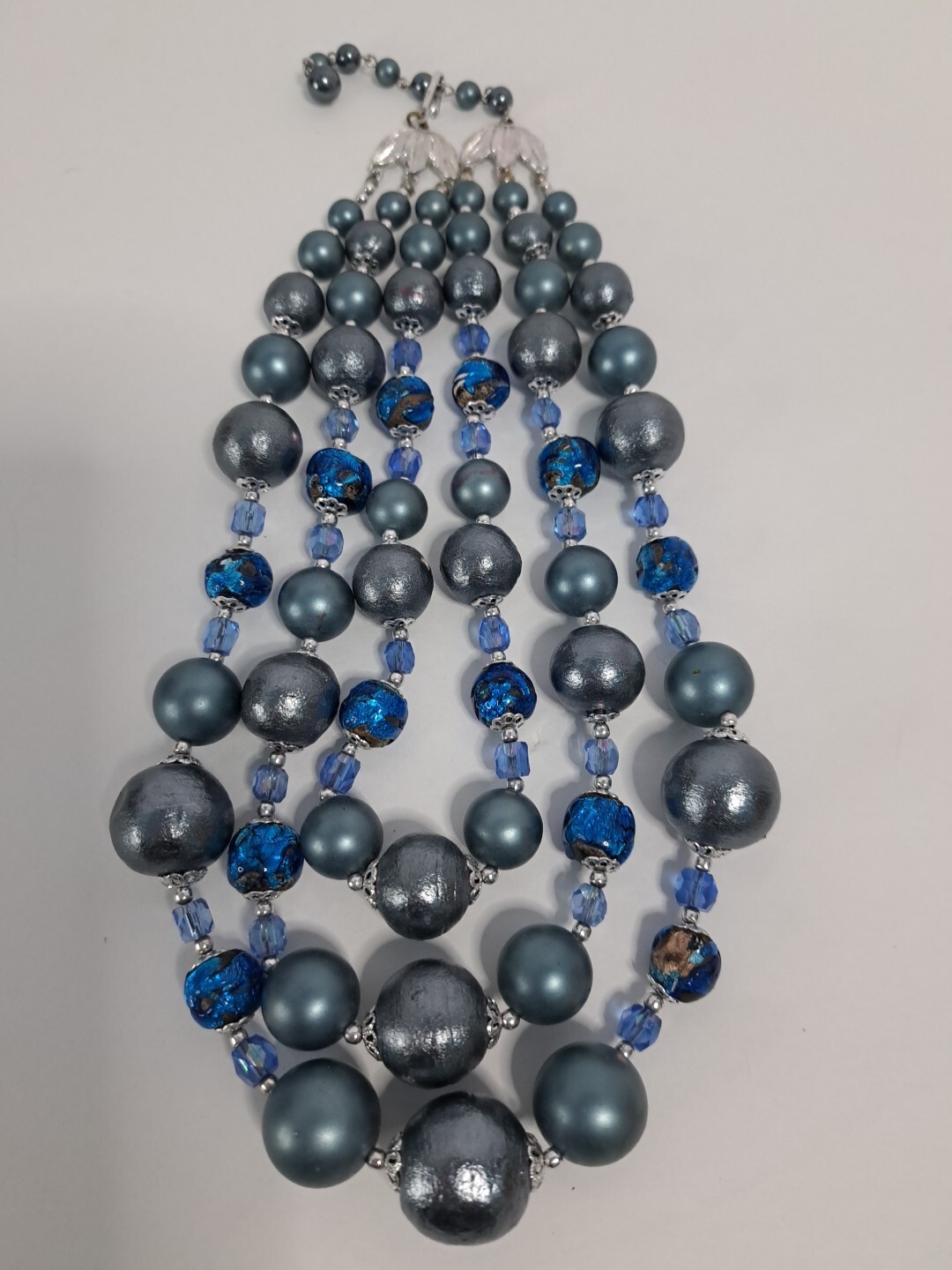 Vintage Sliver-tone Necklace With Gray And Blue Beads Statement Peice Fashion…