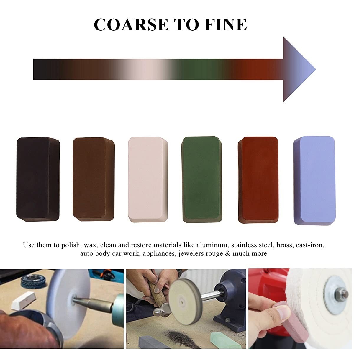 DSMART Metal Polishing Buffing Compound Sets 6oz (1oz* 6Pcs) Polish Rouge Bar