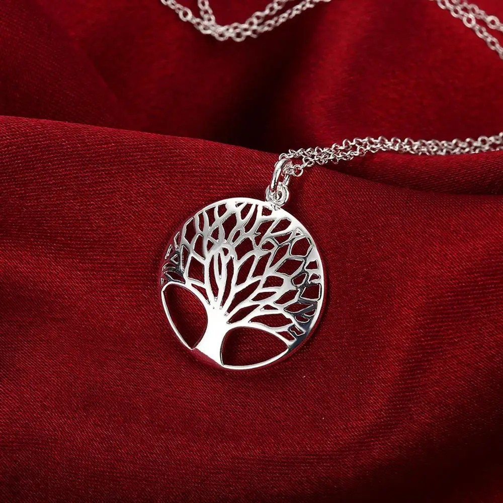 925 Sterling Silver Round Leaf Jewelry Set Earrings Necklace for Women Gift