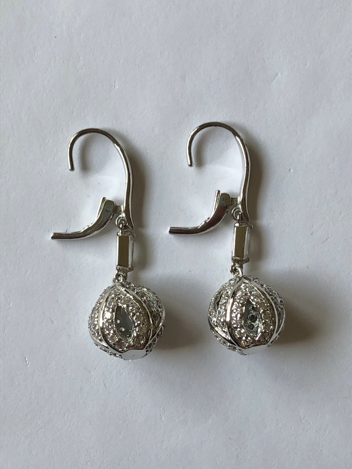 Unique Round & Baguette Clear CZ Spherical Shaped Style 925 Silver Earrings