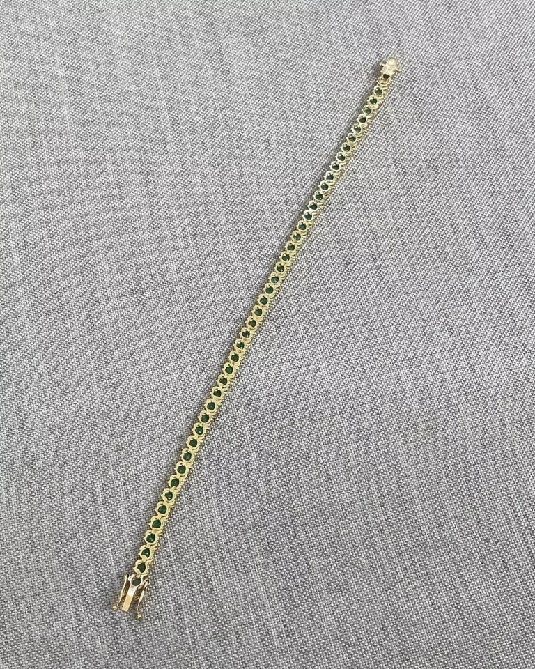 7 Ct Round Cut Lab Created Green Emerald 14K Yellow Gold Plated Tennis Bracelet