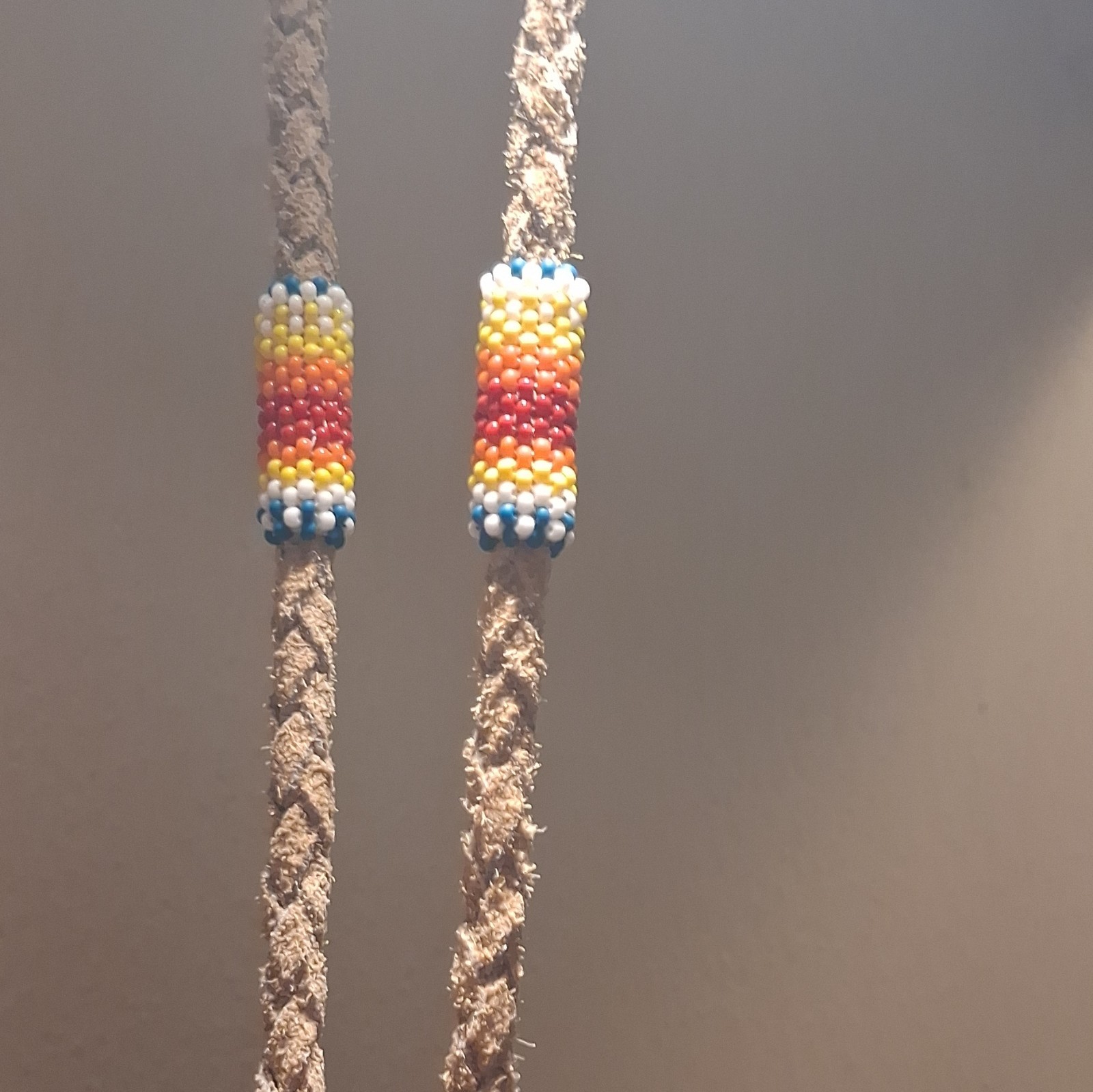 Native Multicolor Beaded Round Pendant Necklace, Braided Cord, Unisex Adults