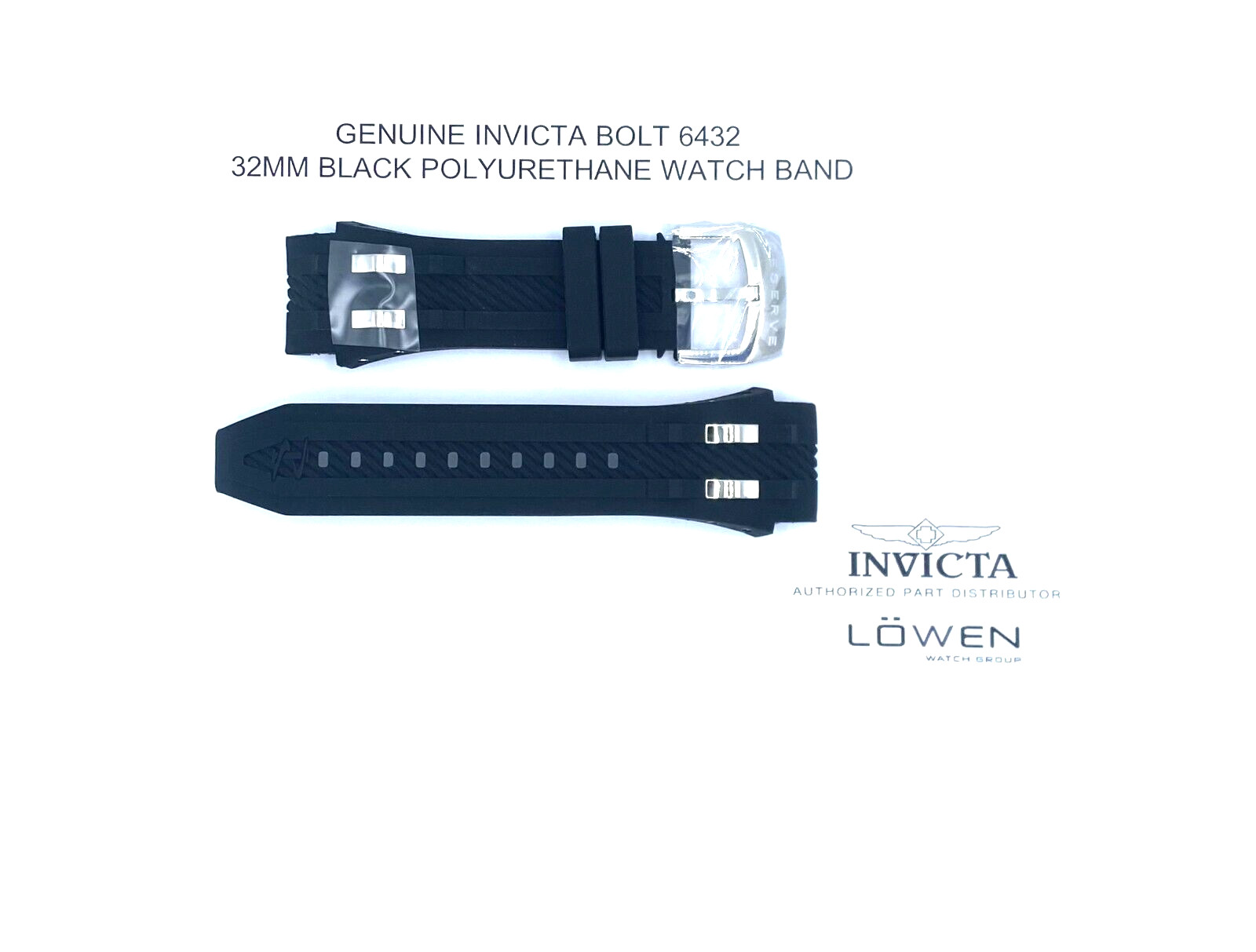Authentic Invicta Bolt 6432 Black & Silver Polyurethane 32mm Watch Band
