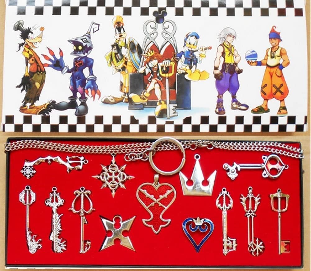 Kingdom Keys Hearts Keyblade Pendant Necklace Set Cosplay Accessories 13pcs S…