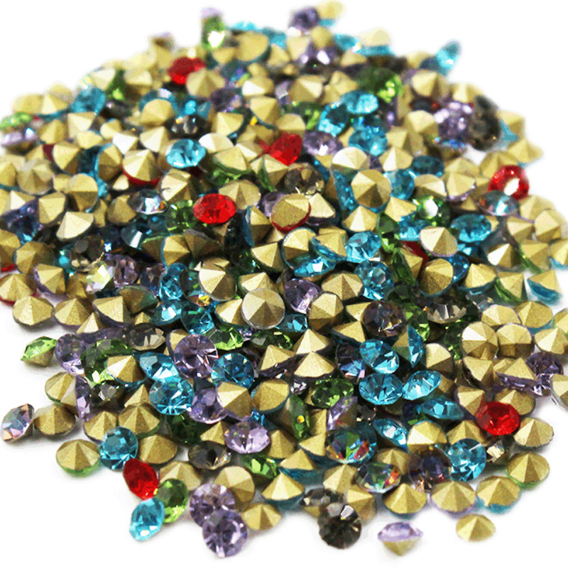 1440 pcs Mixed Color Round Pointed Back Crystal Glass Rhinestone Pick Size DIY