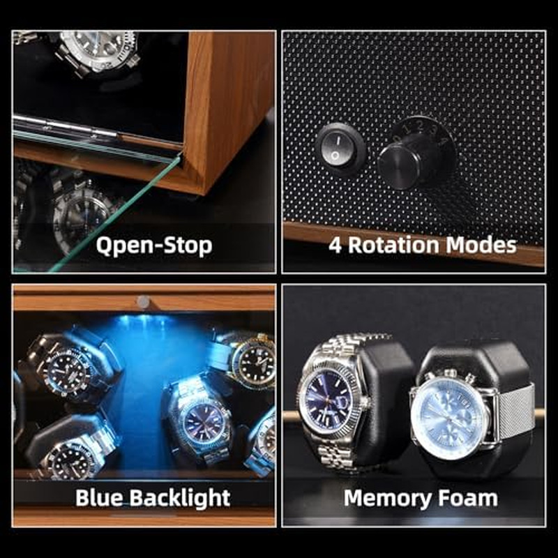 Watch Winders,With 6 Automatic Watches Winder Spinner,Super Quiet Motor and Blue