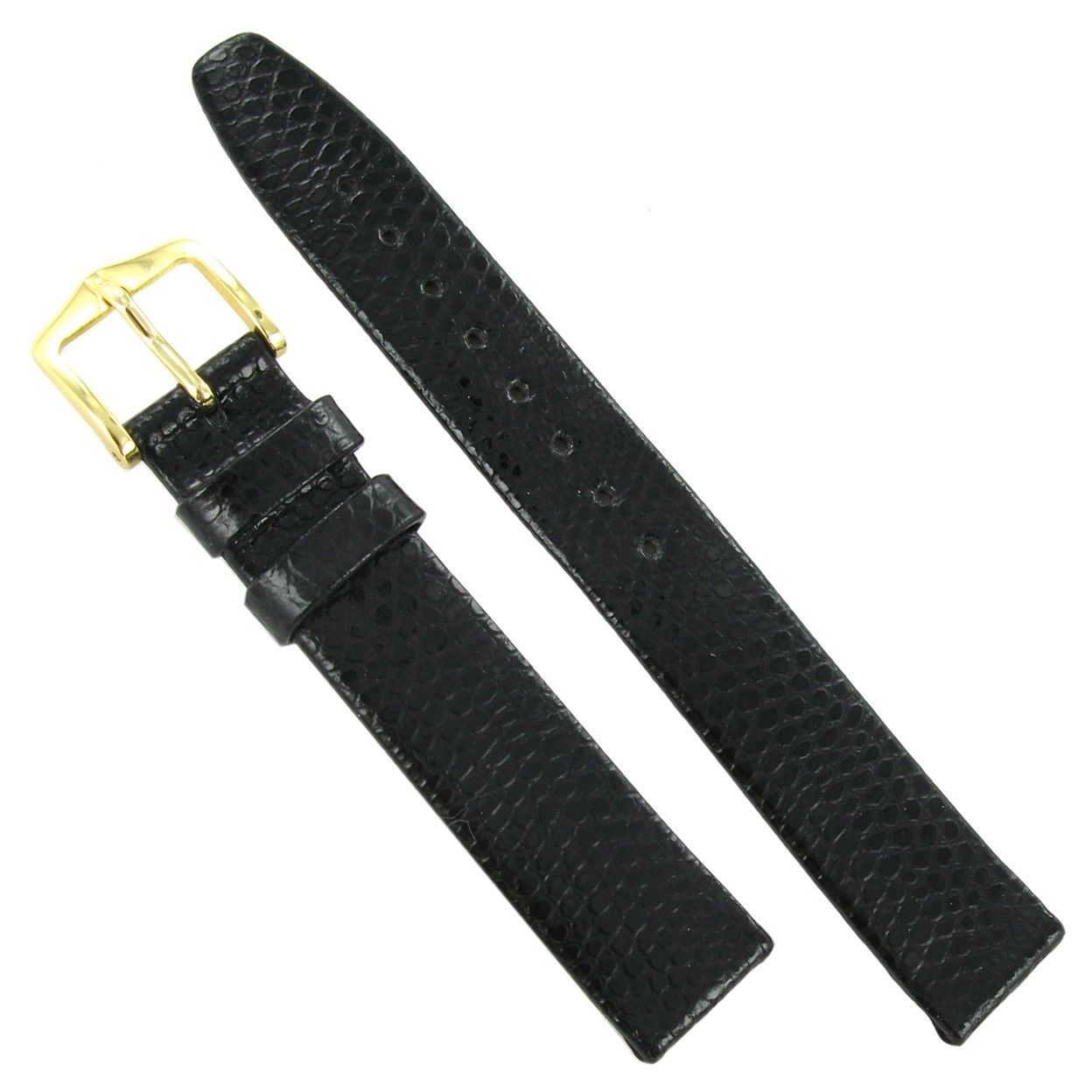 17mm Hirsch Rainbow Black Flat Unstitched Lizard Grain Mens Watch Band Regular
