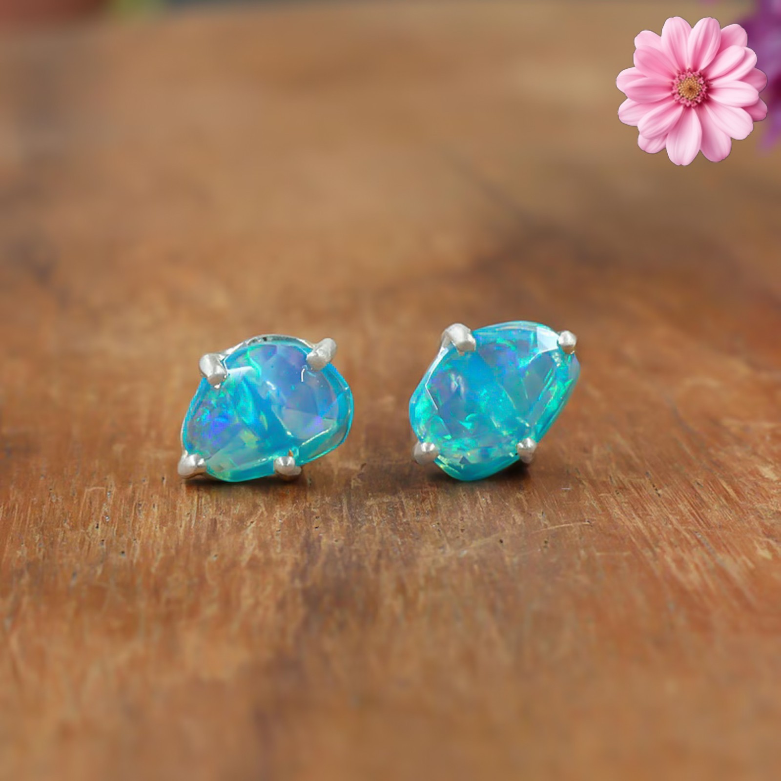 100% Original Fire Opal Oval Gemstone 925 Sterling Silver Women Stud Earrings