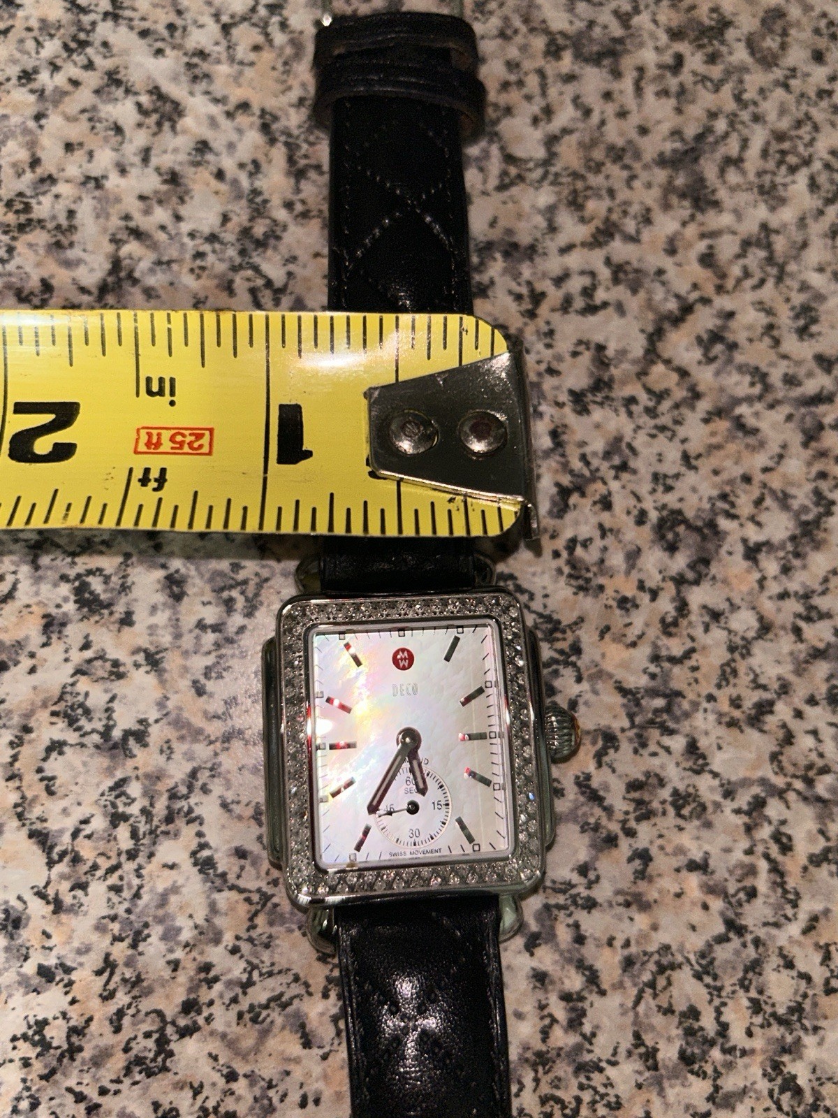 Michele Deco Diamond Watch .49ct 108 Diamonds Black Leather Sapphire