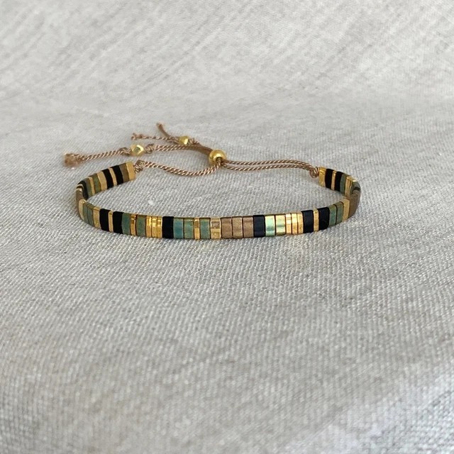 Simple Bohemian Tila Flat Woven Stripe Beads American Beaded Minimalist Bracelet