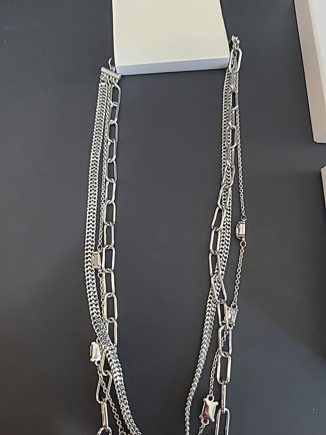 On 34th Crystal & Mixed Link Layered Collar Necklace, 16″ + 2″ extender GIFT 🎁
