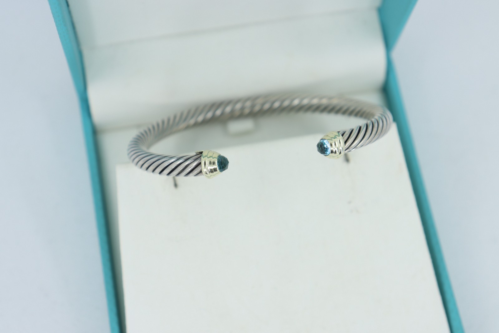 David Yurman Cable Classics Blue Topaz Cuff Bracelet, 5mm Cable, Sterling & 14K