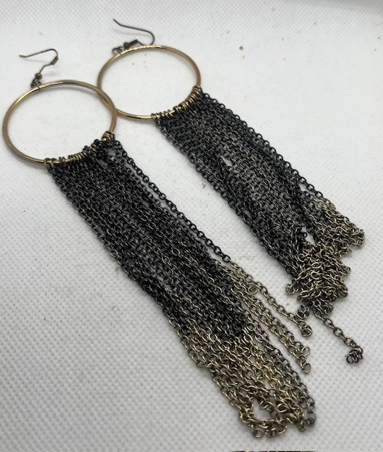 Mixed-Metal Earrings Gold-Tone Hoop Cascading Fringe