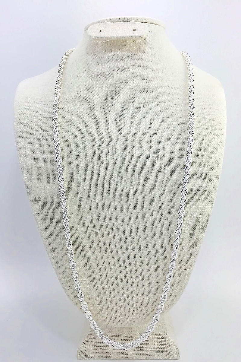 Silver Plated Rope Chain (Brass), 5mm Thick (18, 20, 24, 30, or 36 In)