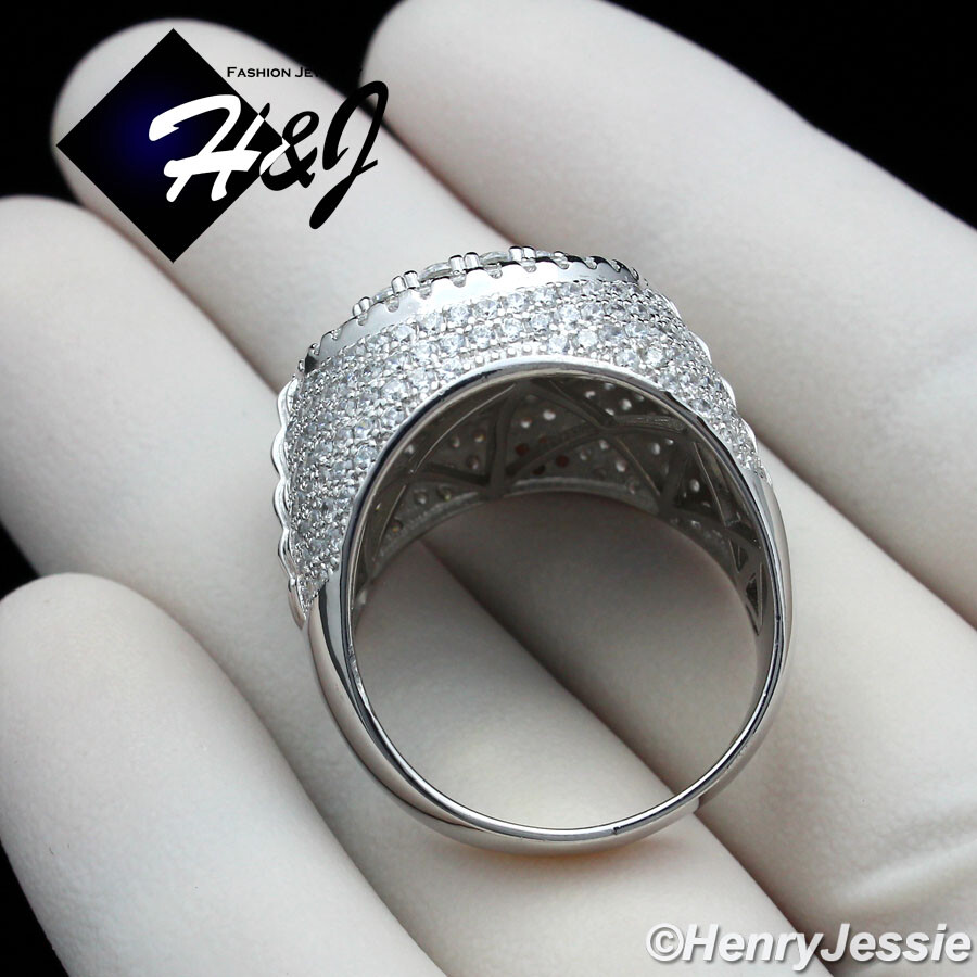 MEN SOLID 925 STERLING SILVER ICY BLING CUBIC ZIRCONIA SILVER ROUND RING*SR99