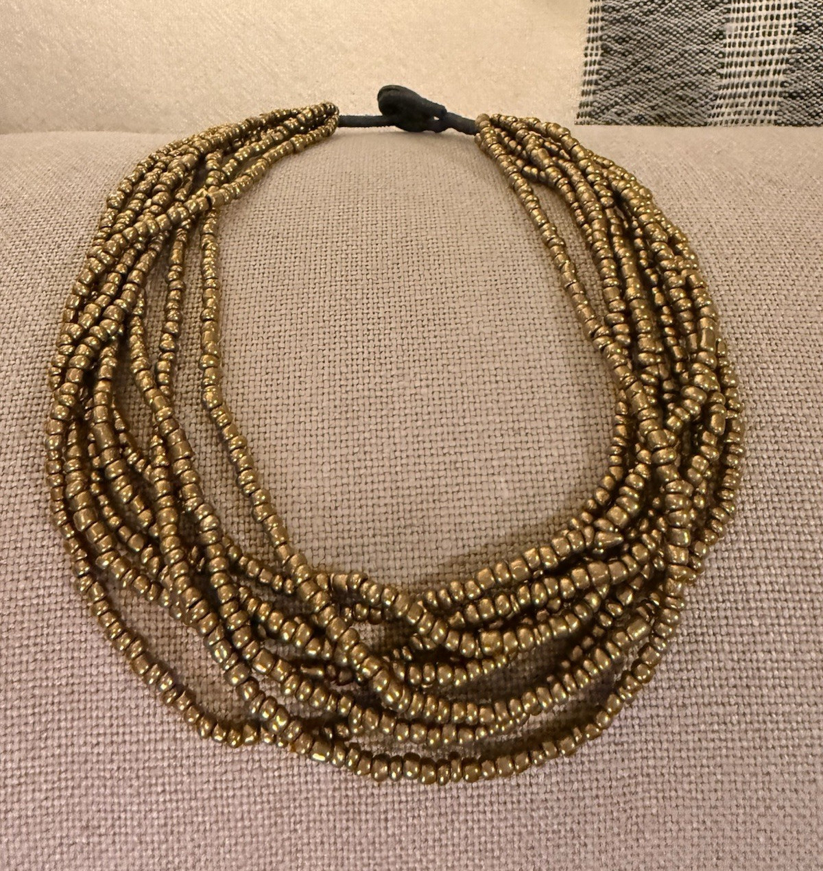 Multi-Strand Beaded Necklace Gold Tone Ball/Bead Chain Button Closure