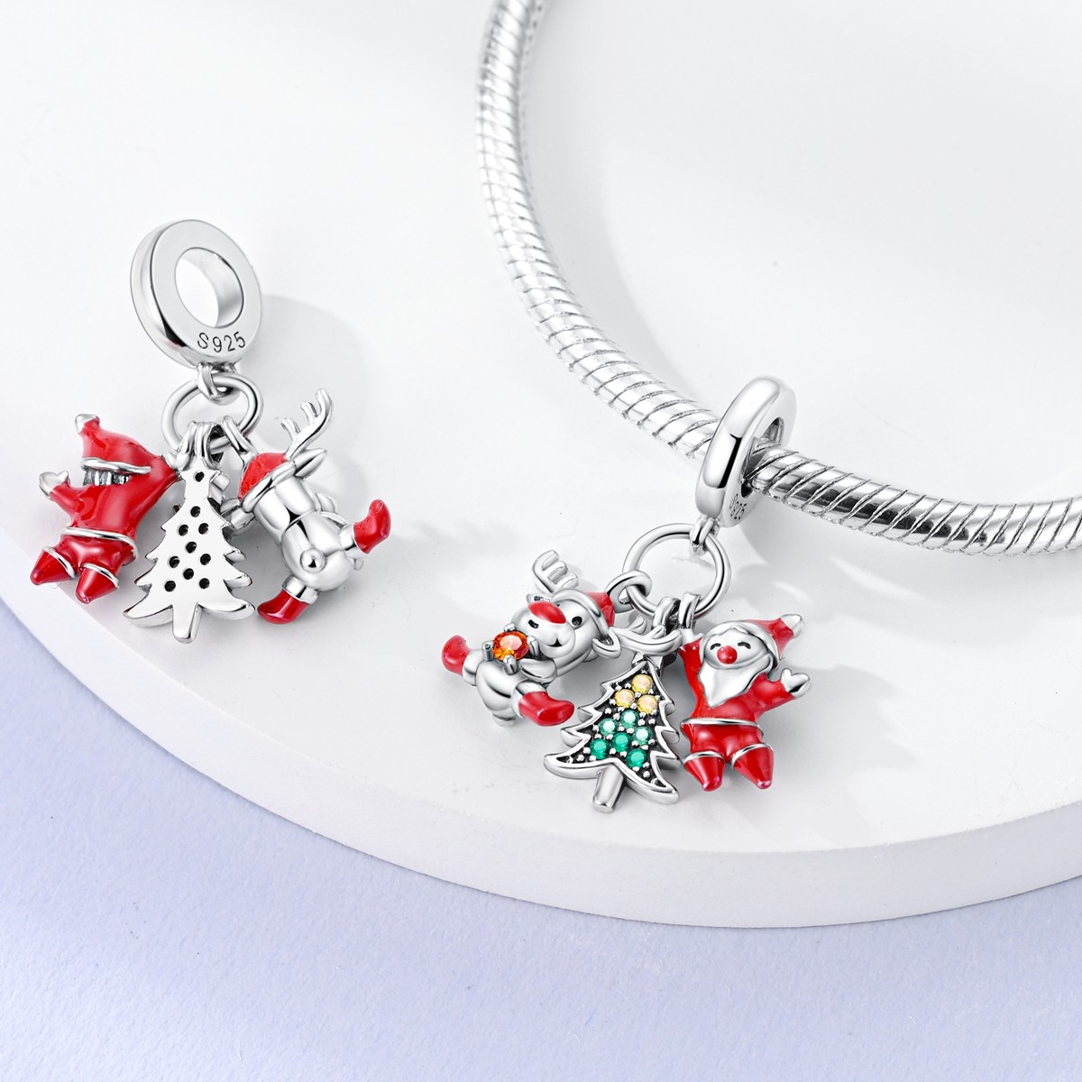 MULA 925 Sterling Silver DIY Charm CZ Merry Christmas Pendant for Women Bracelet