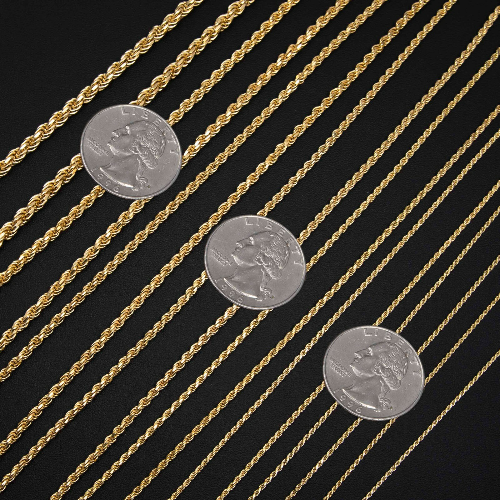 Rope Chain 14K Yellow Gold-Plated Solid Sterling Silver 925 All Sizes