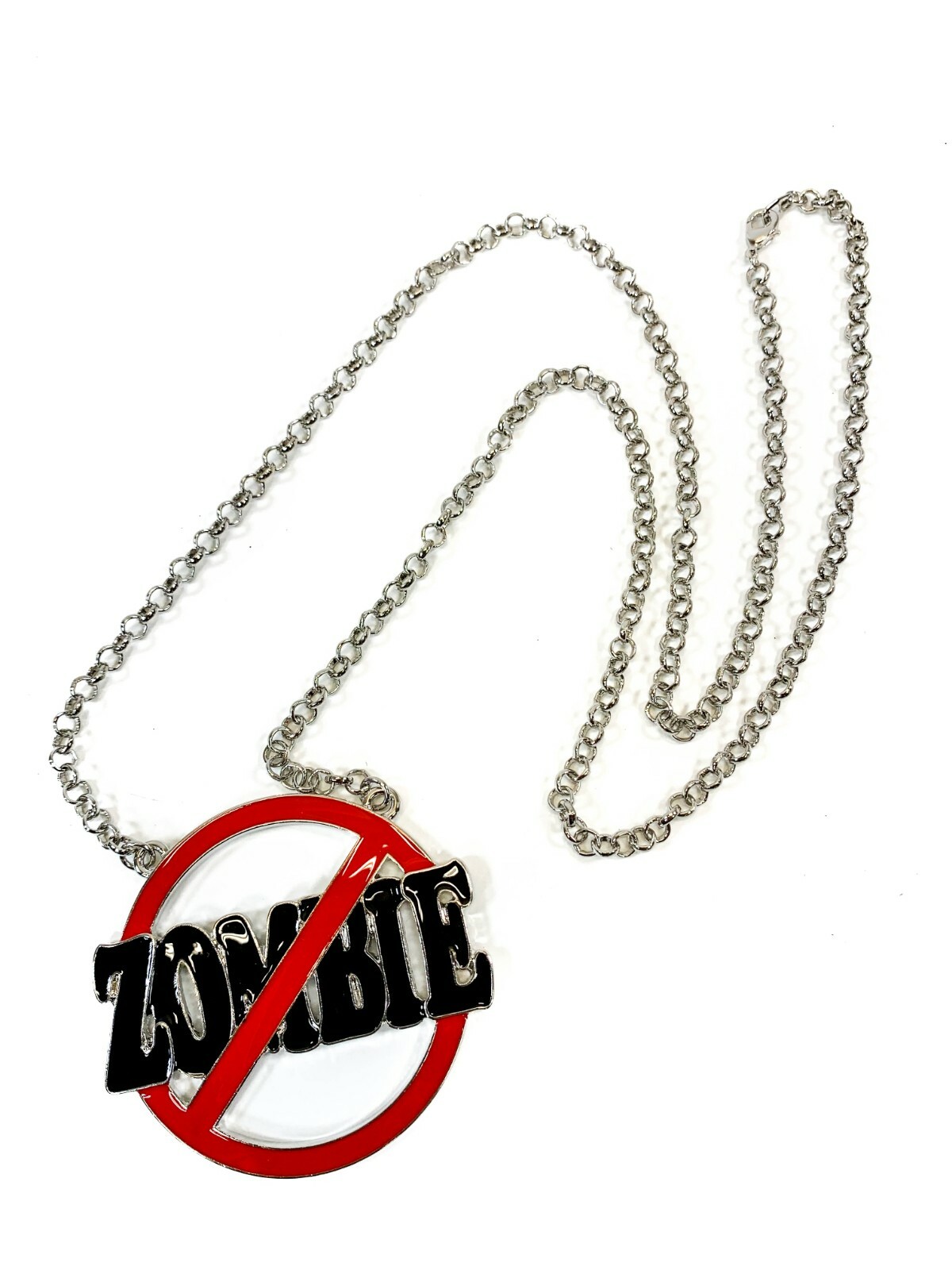 Zombie Pendant Red Caution Mold Long Chain Punk Goth Rock Cosplay