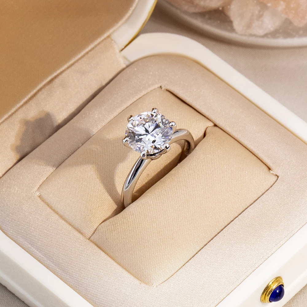 Round Cut D Color Classic Six-prong Ring 1-3ct 925 Silver for Women Jewelry