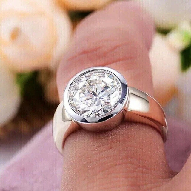2Ct Round Lab Created Diamond Women’s Bezel Engagement Ring 14k Gold Plated