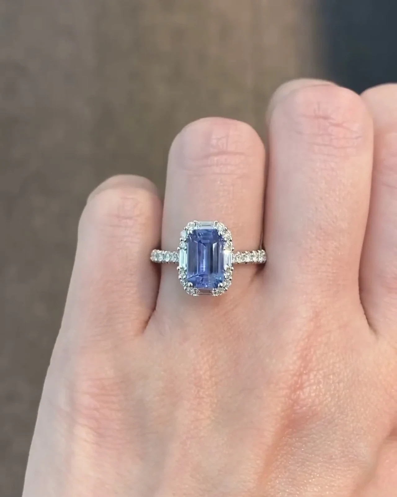 6.80 Ct Emerald Cut Natural Sapphire Diamond Ring 14K White Gold Size 8.5