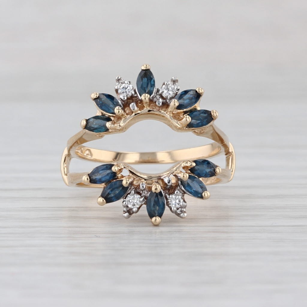 1.29ctw Diamond Blue Sapphire Ring Jacket Enhancer 14k Yellow Gold Size 7