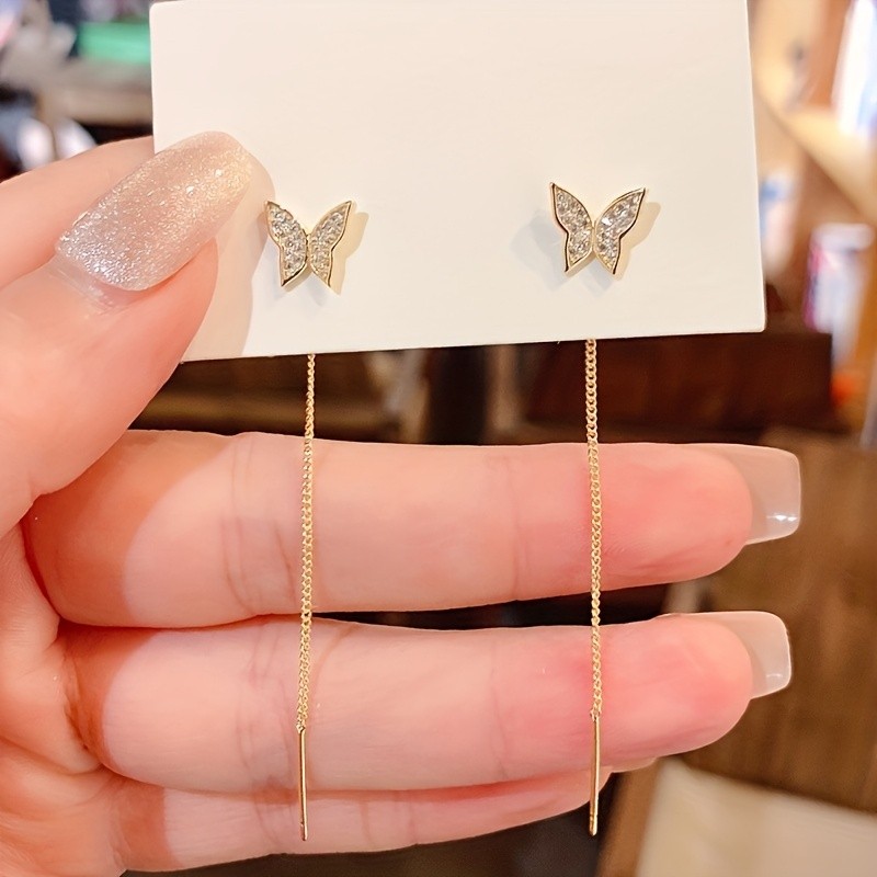 925 Silver Butterfly Dangle arrings Drop Dangle Women Jewelry Threader Tassel