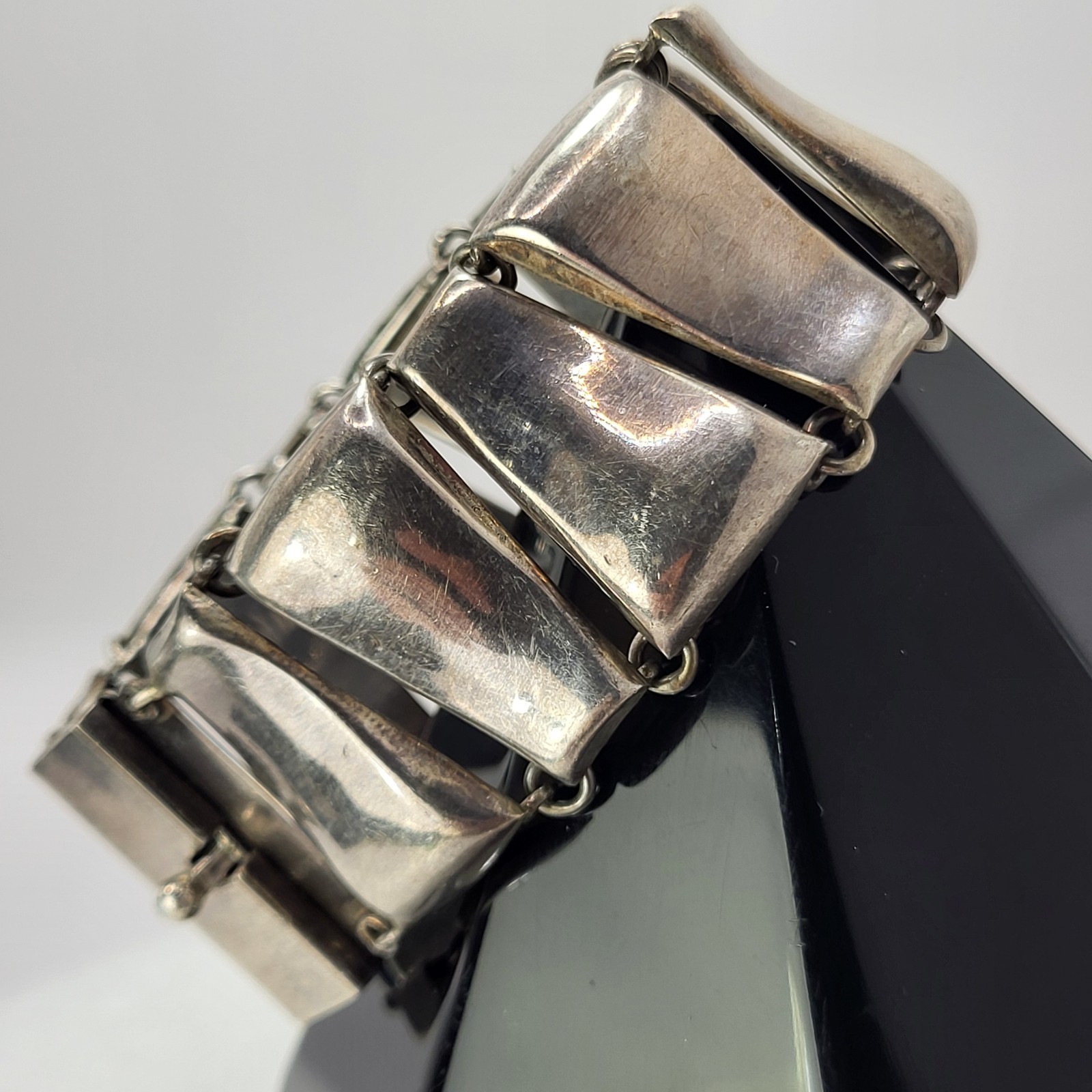 Taxco Mexico Thumbprint Bracelet Sterling Silver 925 SZ 6.5 Signed Stamped