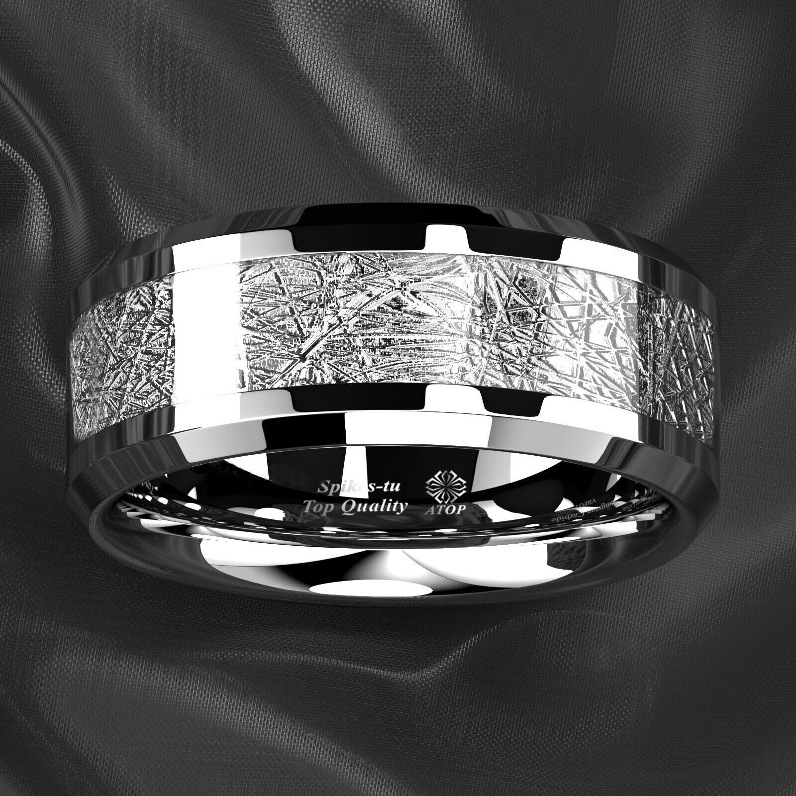 8mm Silver Tungsten Carbide Ring Sterling Silver Inlay Wedding Band ATOP jewelry