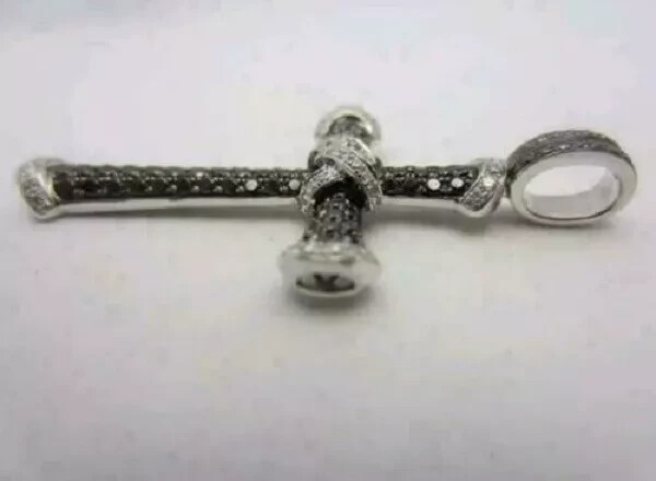 3Ct Round Cut Black Diamond Cross Pendant 14K White Gold Over