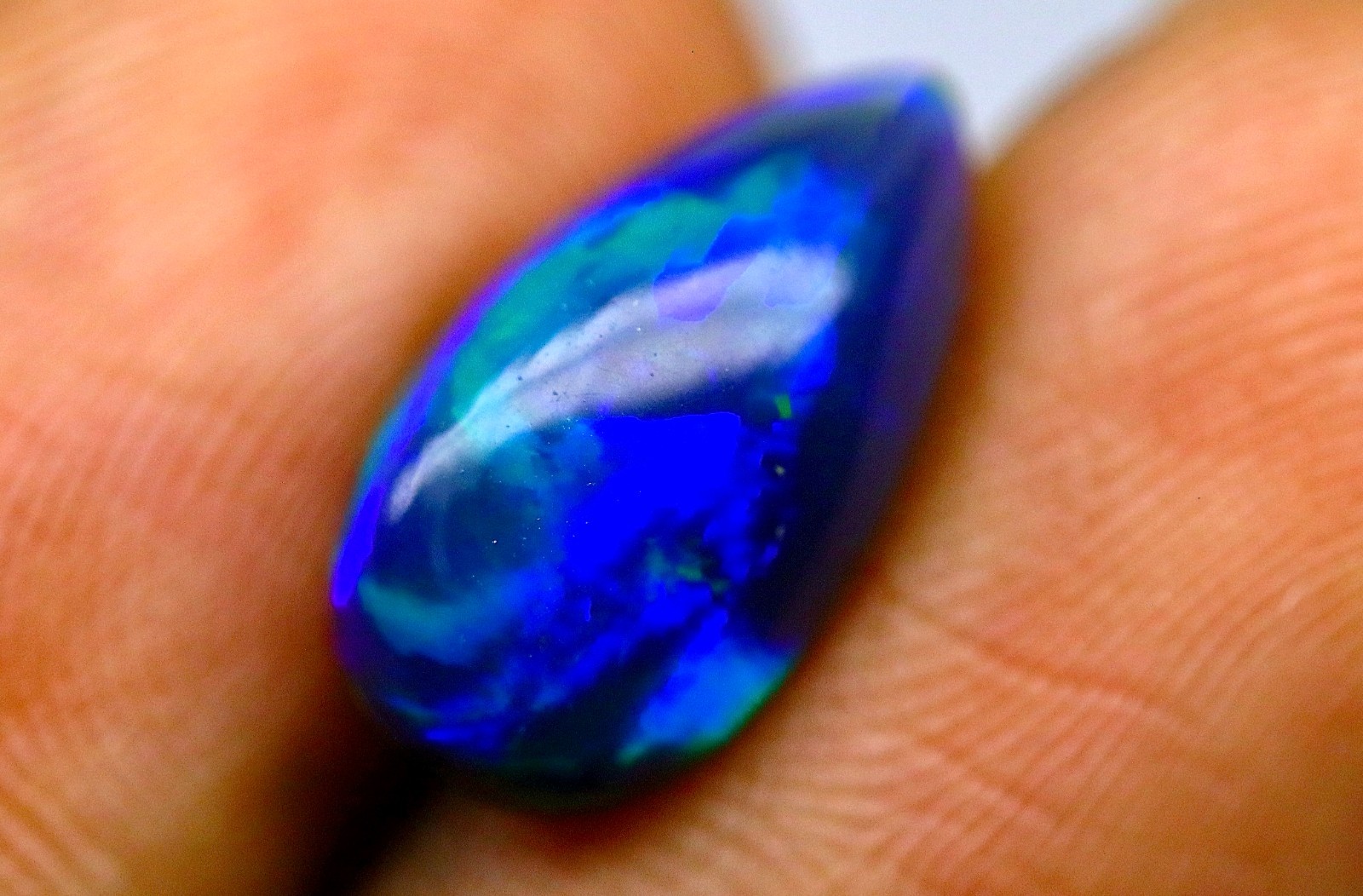 AAA+ Blue Fire Ethiopian Opal, Pear Shape Black Opal Cabochon, 2.5 CT (14x8x4mm)