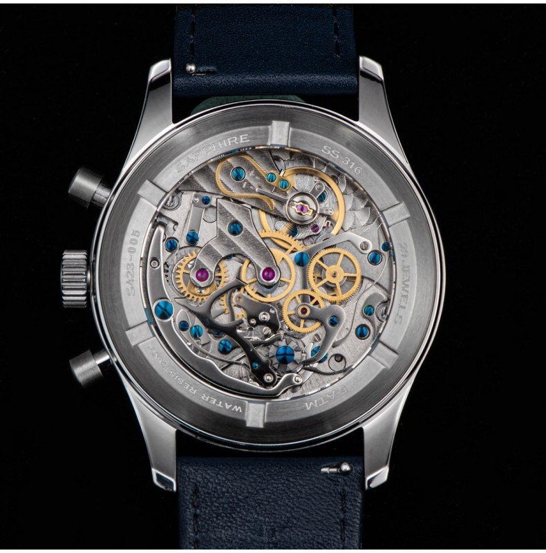 Sugess Mechanical Chronograph Steel Black Leather Brown Men’s Watch