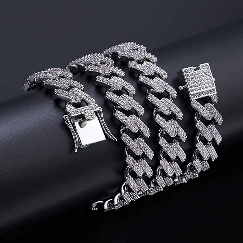 14K Gold Plated Miami Cuban Link Chain Necklace & Hip Hop Bracelet – Iced Out Bl