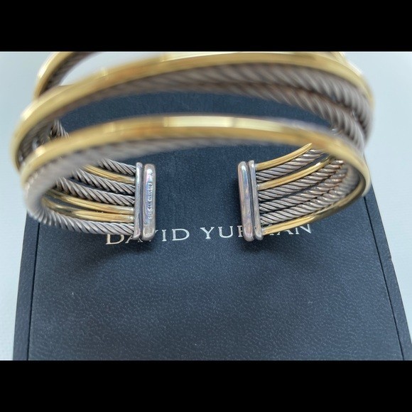 David Yurman Crossover Two Row Cuff Bracelet Sterling Silver 18K Gold M