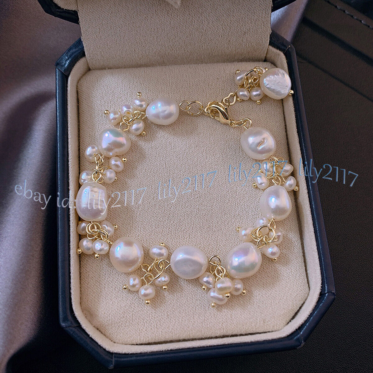 Genuine Natural 11-12mm White Freshwater Baroque Pearl Beads Bracelet 6-9”
