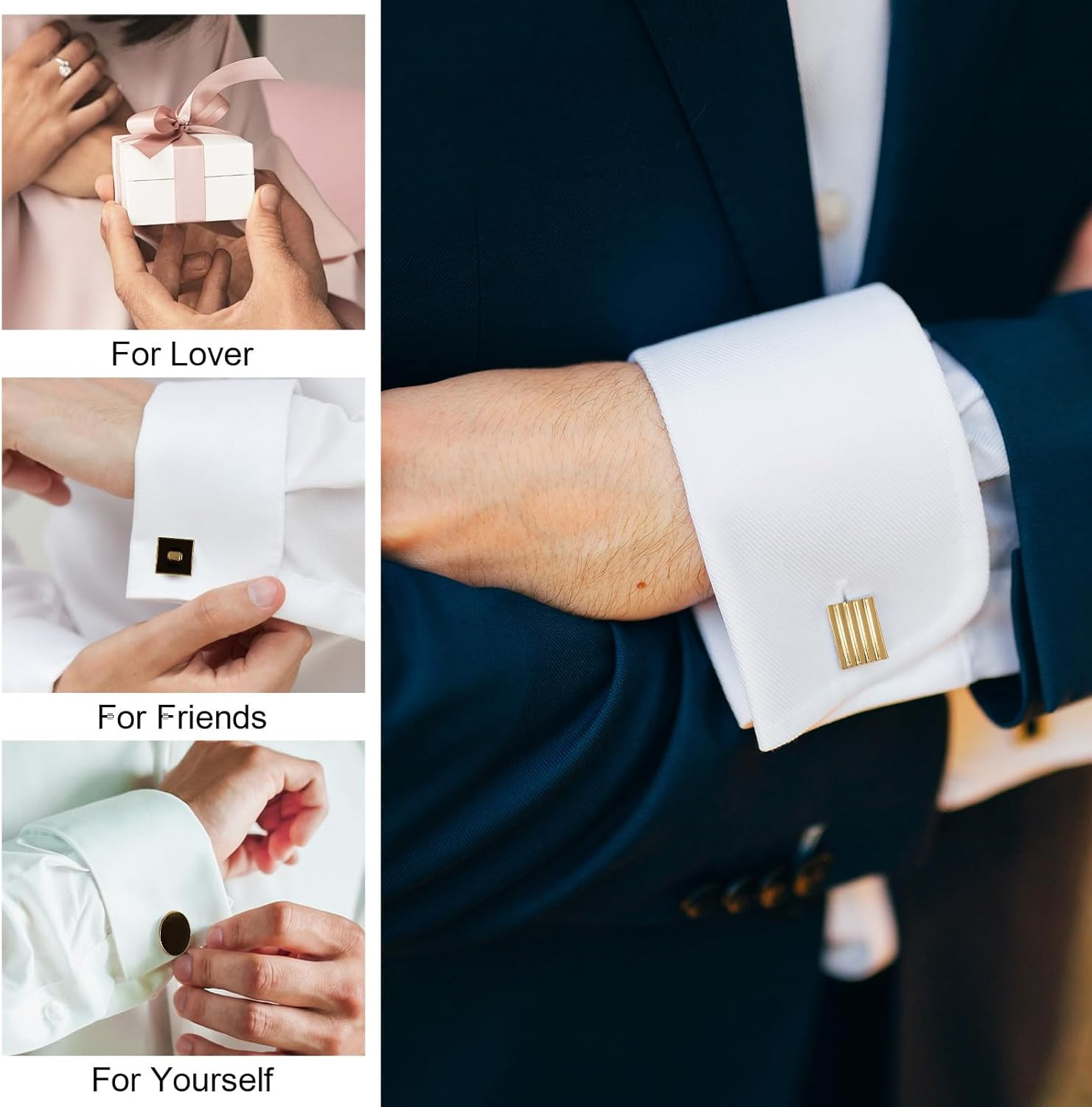 COMNICO 4 Pairs Cufflinks for Men Classic Tone Cuff Links Fashion Men Cufflinks