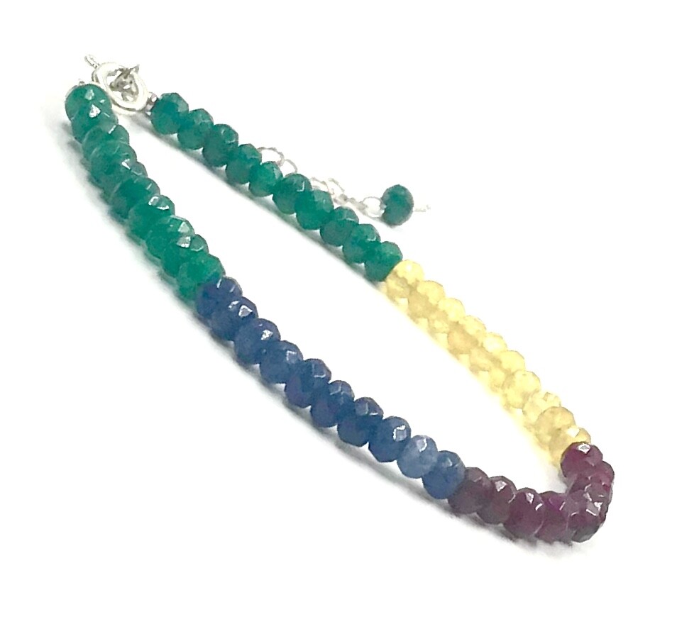 Genuine Multi Sapphire Ruby Emerald Natural Color 925 Silver Handmade Bracelet
