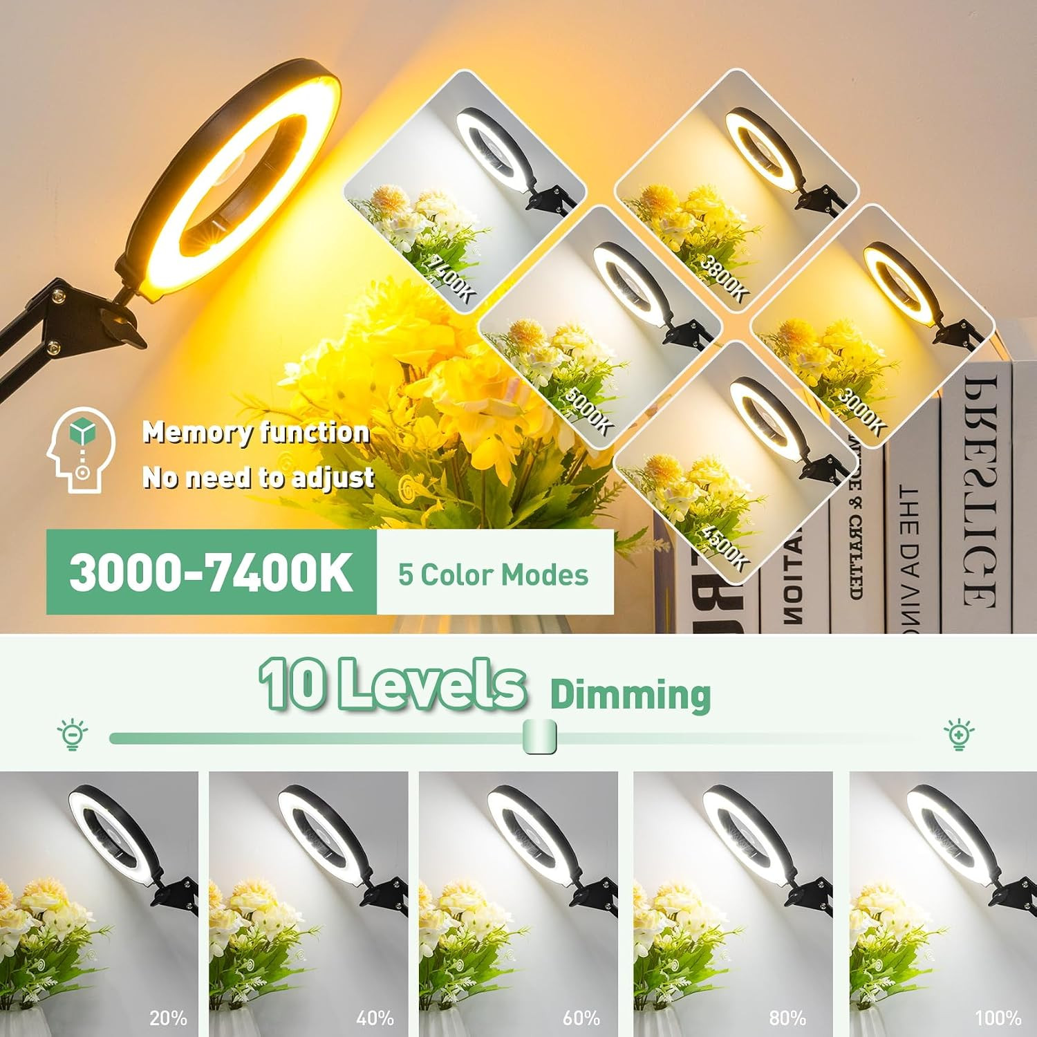 12X 30X Magnifying Glass with Light with Clamp, 35In Extended Arm | Overhead But