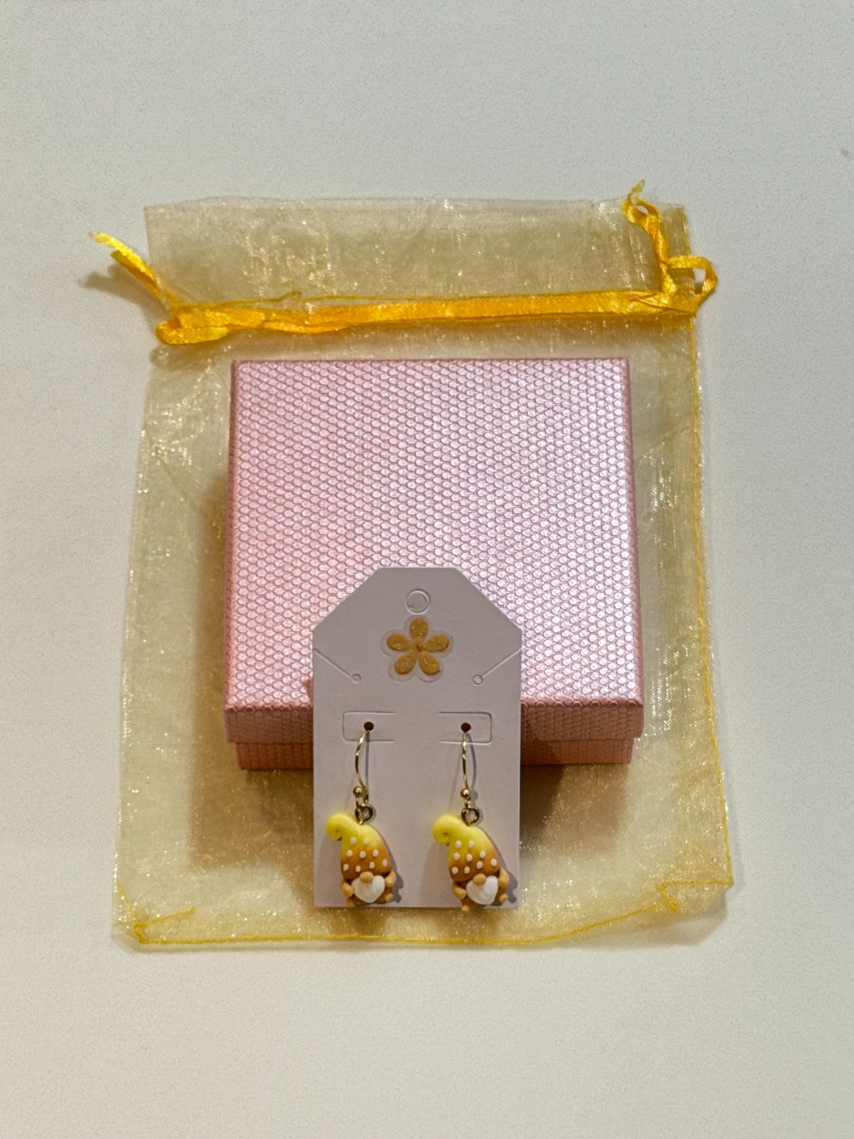 Gnome Earrings Light Weight Clay Gift Box Organza Bag
