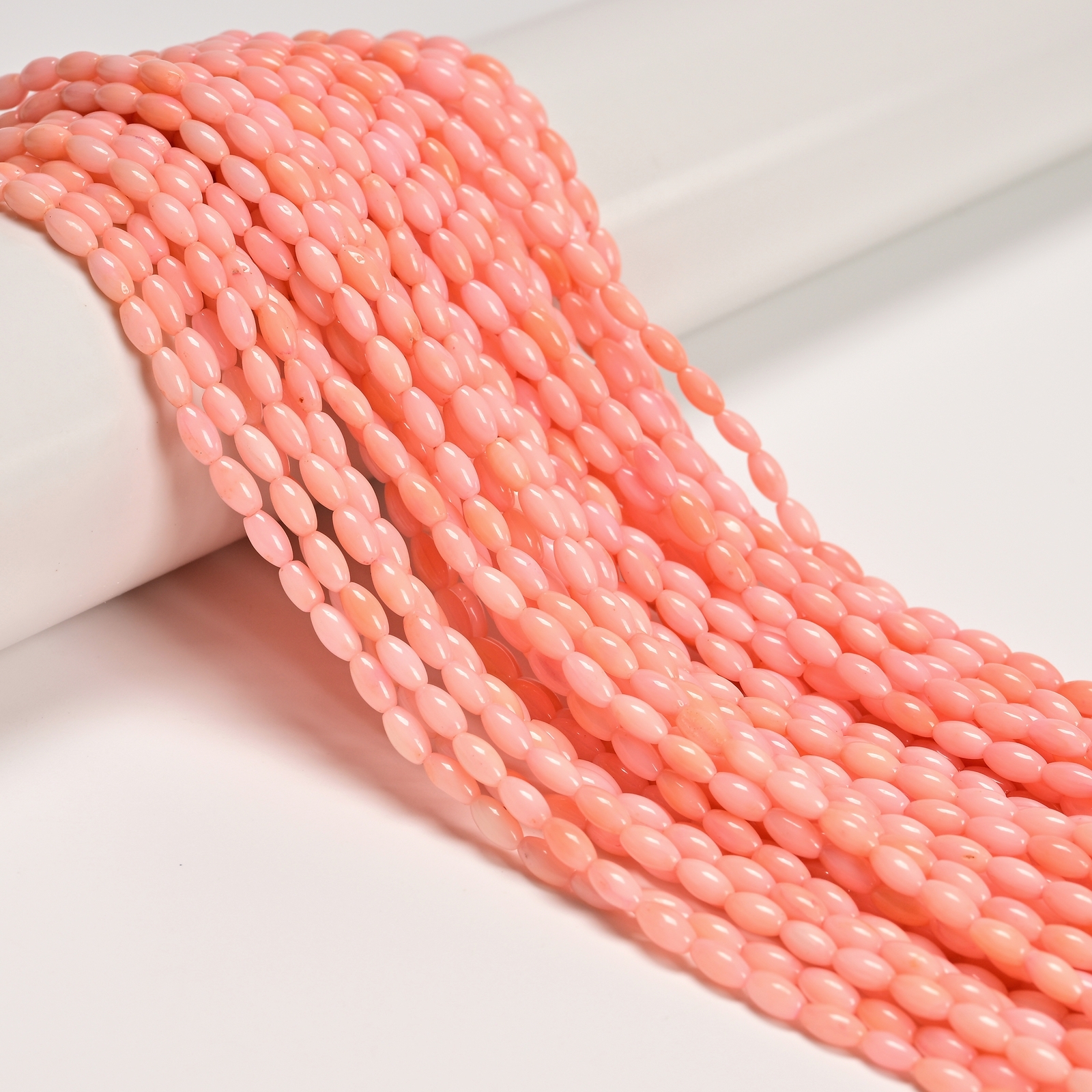 Pink Bamboo Coral Smooth Oval Rice Shape Beads Size 3x6mm 15.5” Strand