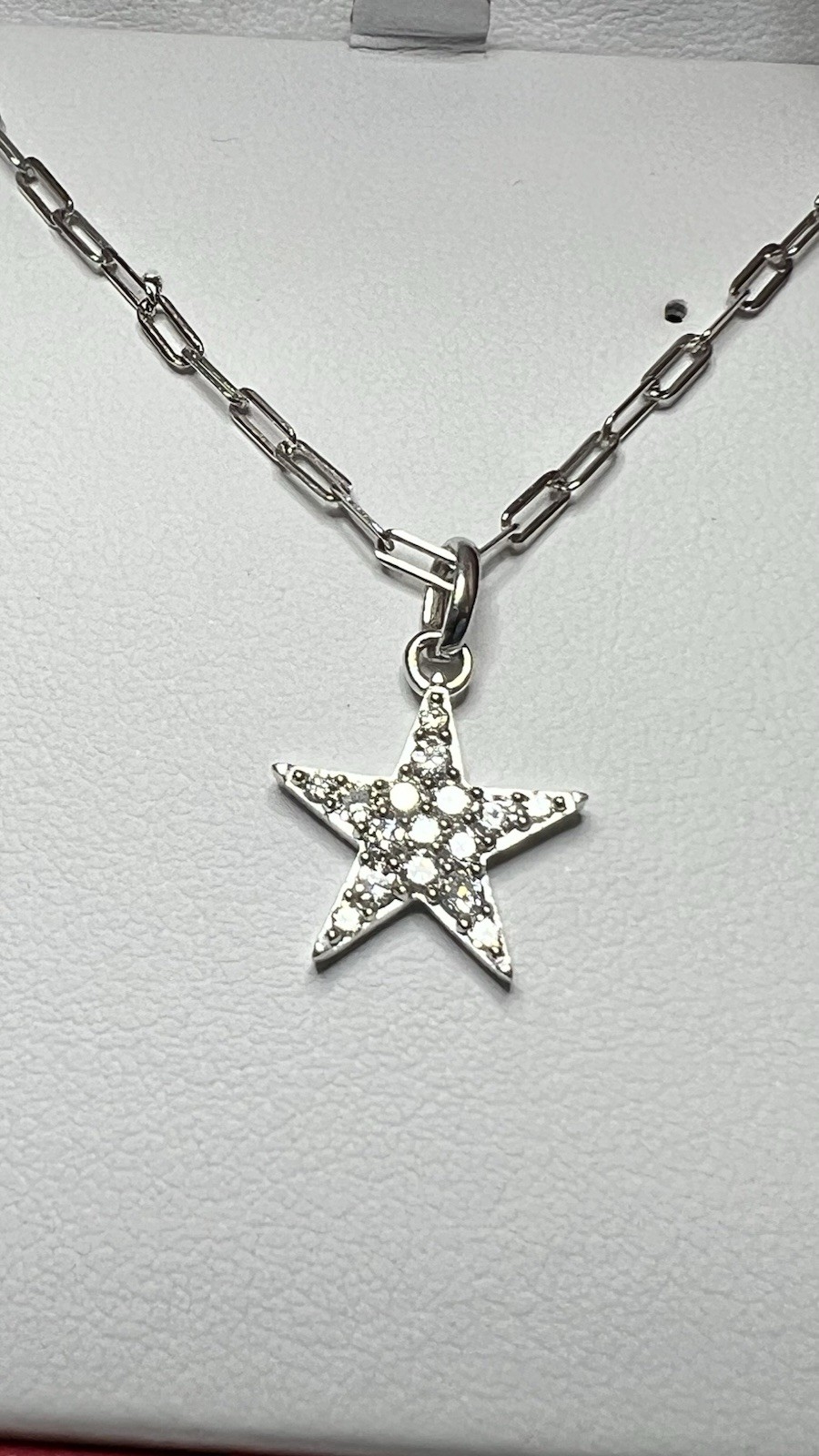White Gold Over 925 silver 0.30 CTW Diamond Pavé Star Pendant Paperclip Necklace