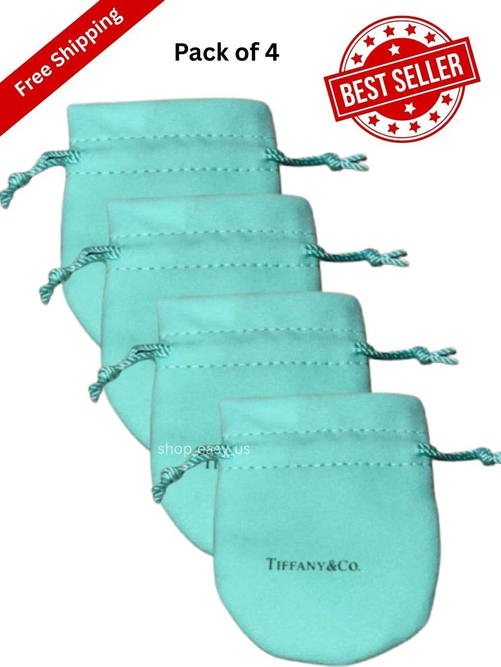 Tiffany Empty Packaging Small Blue Drawstring Closure Jewelry Pouch Pack Of 4
