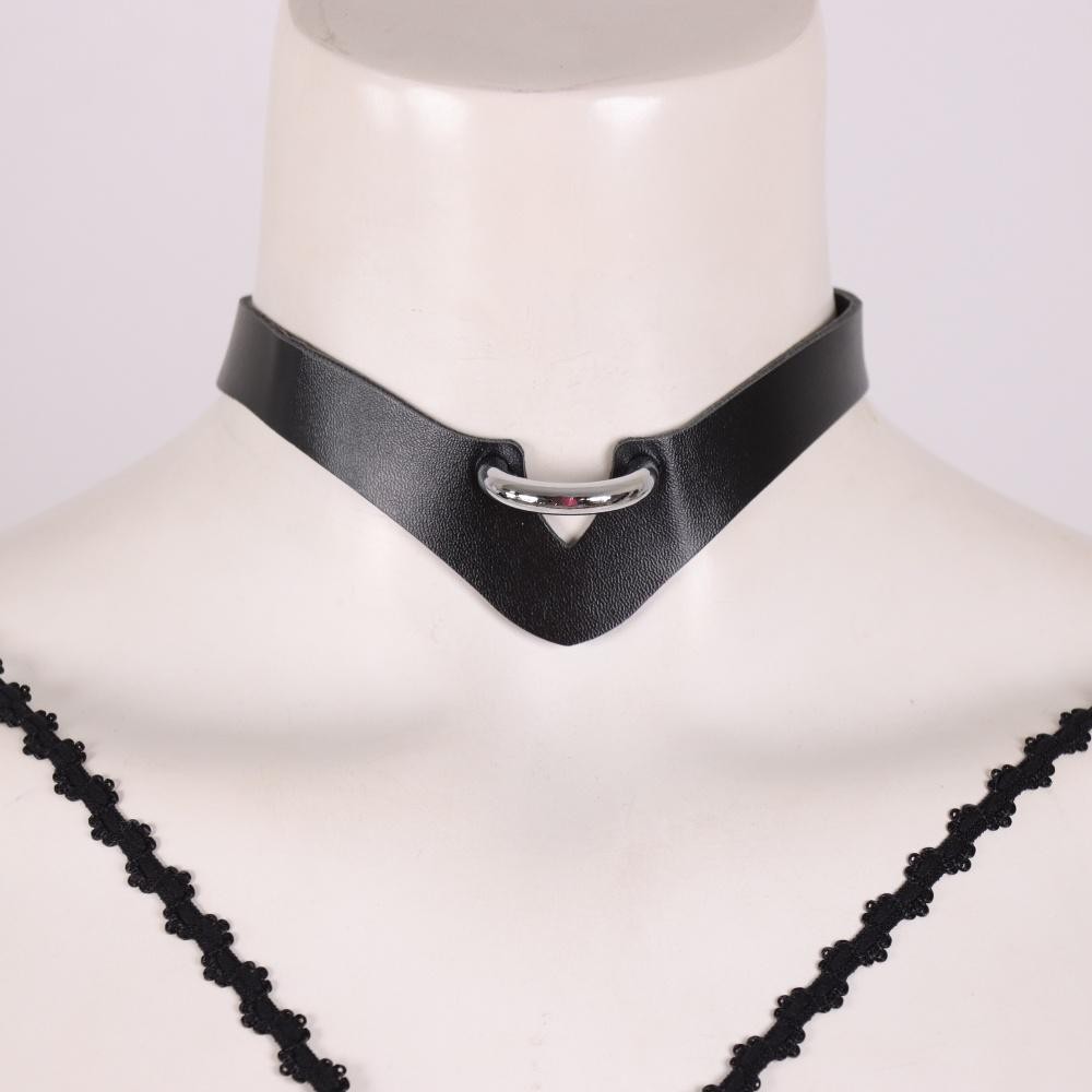 Gothic Faux Leather Choker Necklace, Adjustable, Party Festival Elegant Style