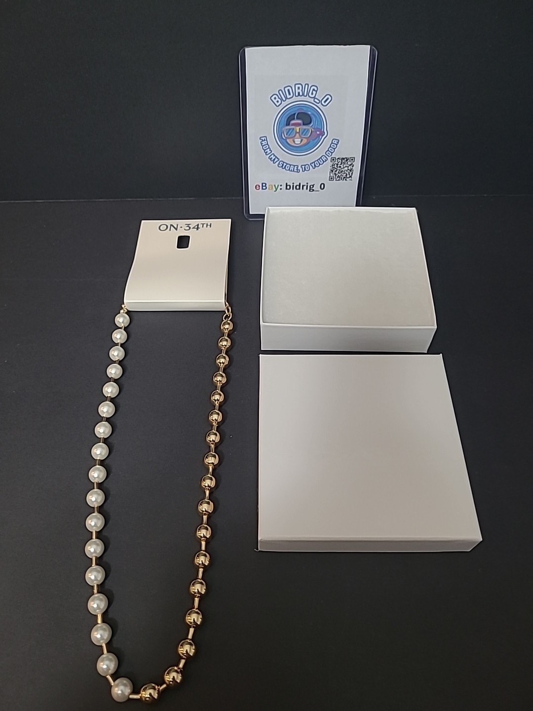 On 34th Gold-Tone Bead & Imitation Pearl Collar Necklace, 16″ + 2″ IN A GIFT 🎁