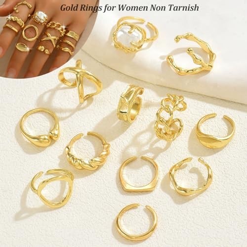 Chunky Stackable Rings Set for Women Non Tarnish Adjustable Open A-12pcs