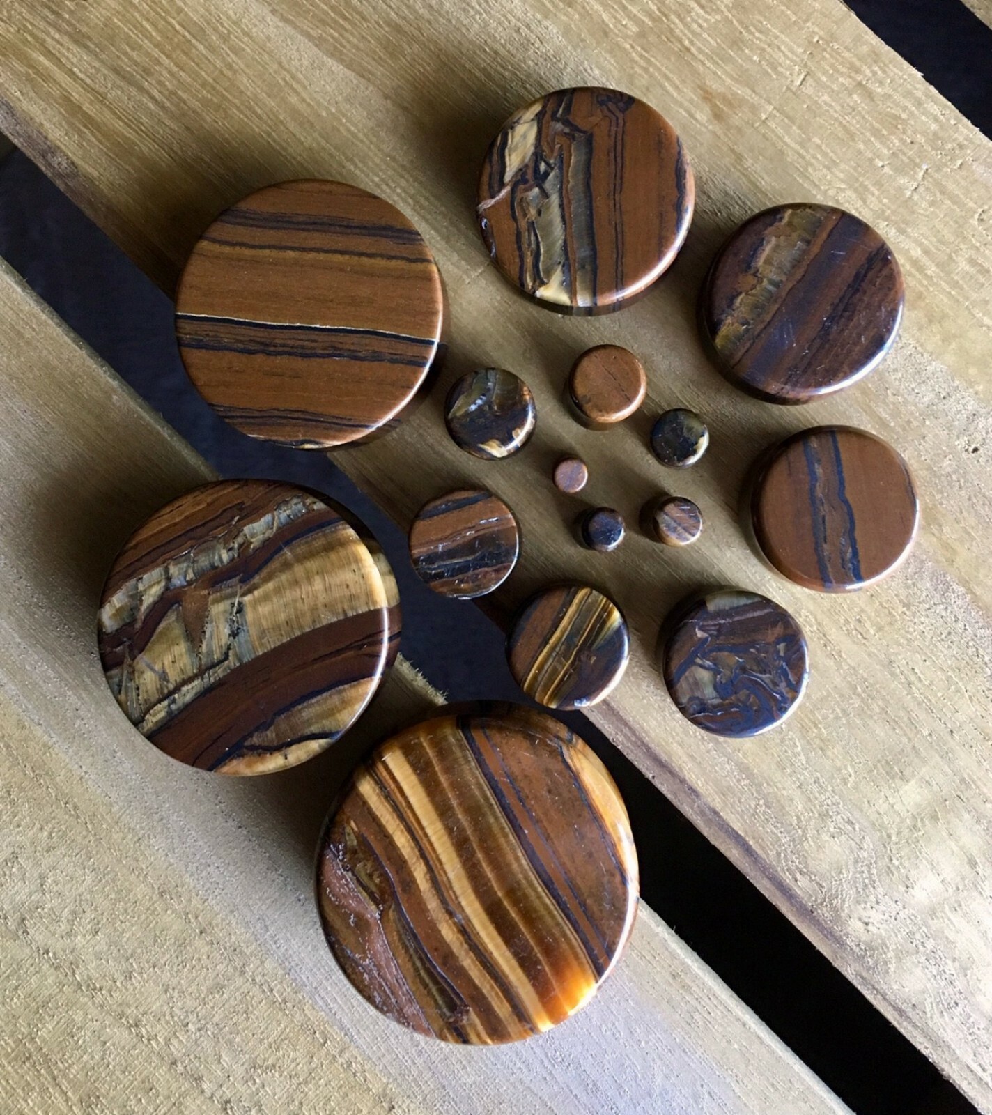 PAIR Tiger Iron Organic Stone Plugs Gauges – 3mm (8g) to 38mm (1.5″) available!