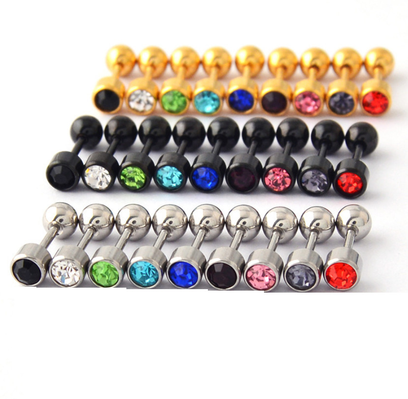 2Pcs 316L Stainless Steel 4mm Round CZ Earrings Screw Back Stud Men Women S10