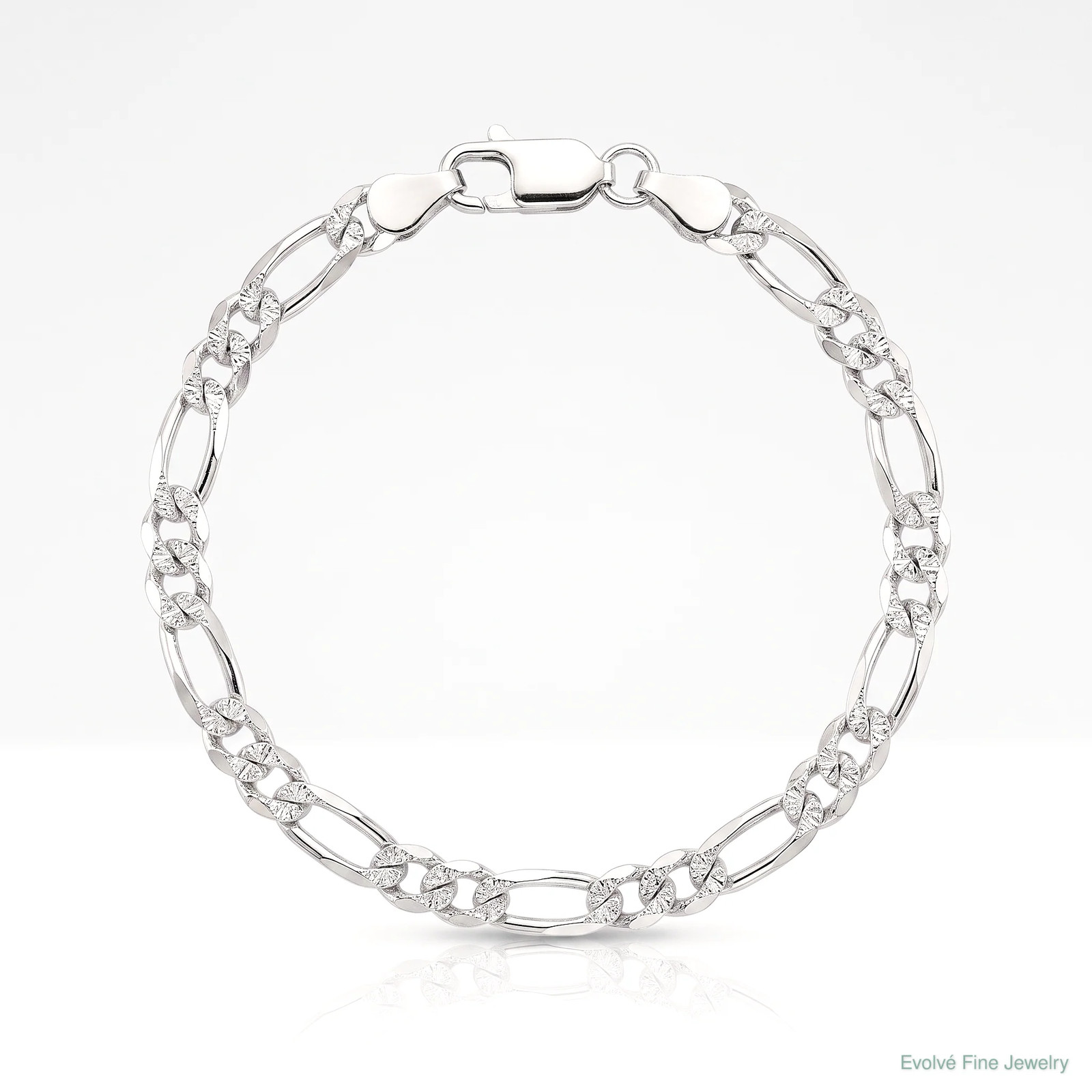 Sterling Silver Rhodium-Plated 4.3mm Pavé Flat Figaro Chain Bracelet 7″-9″